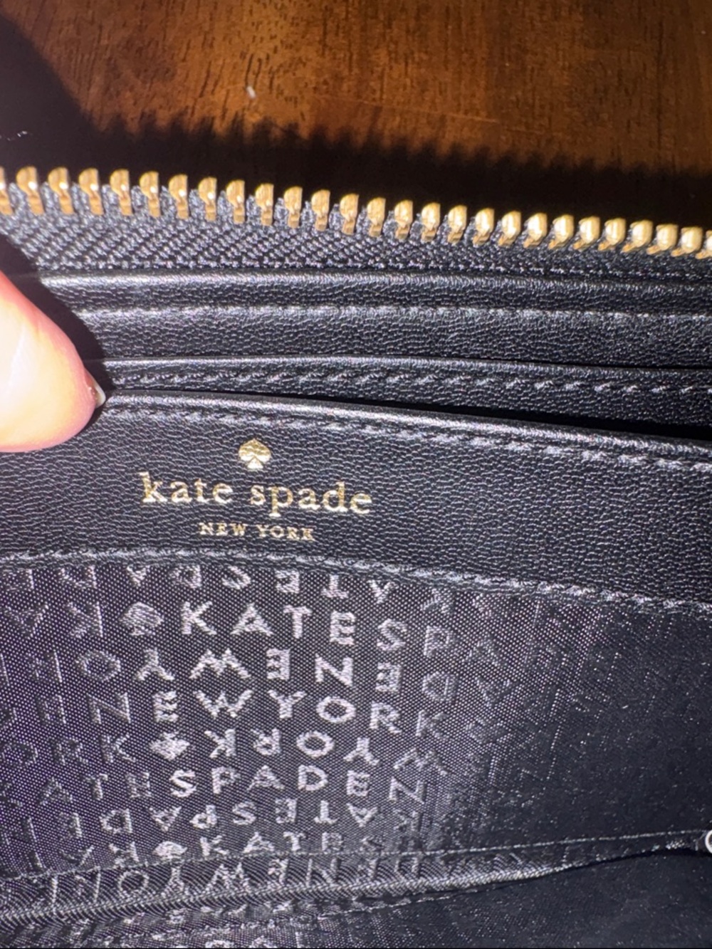 Kate Spade pebble leather blush pink zip-around wallet with black trim. NWOT. - Picture 7 of 12